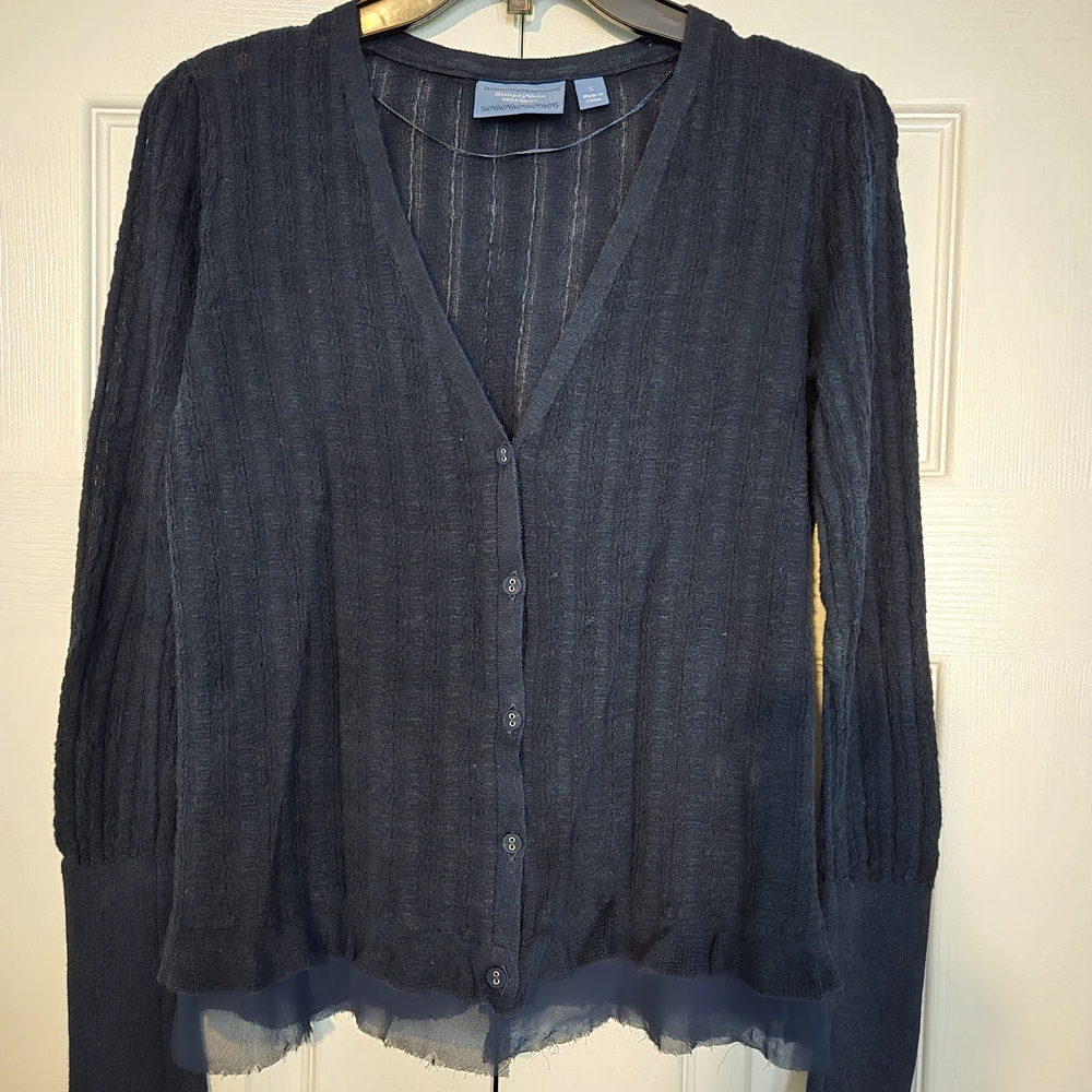 Simply Vera Vera Wang Navy Blue Cardigan Sweater Size Small